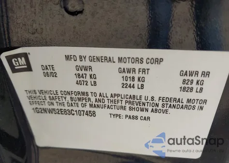 2003 Pontiac Grand Am Gt из США, поврежденный, VIN 1G2NW52E83C107458